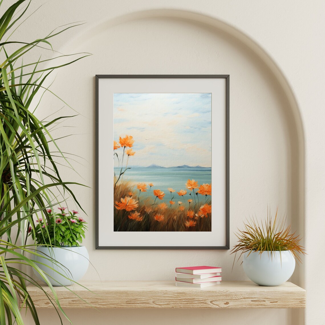 Flowers By The Sea Retro Floral Art Print, Vintage - Image 2