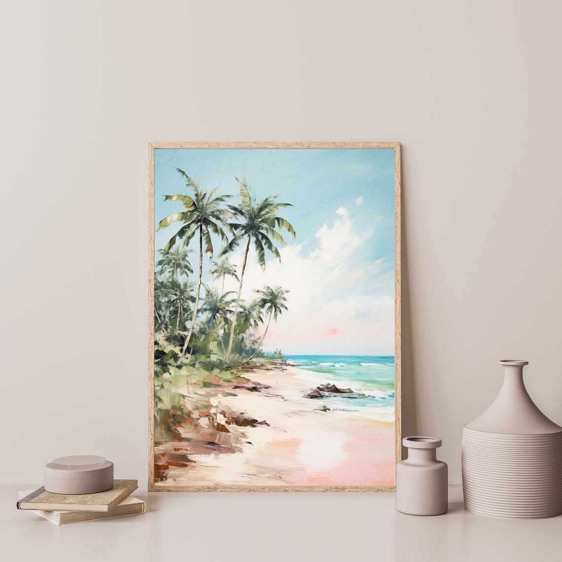 Beach Palm Trees, Vintage Coastal Landscape Art Print - Image 3