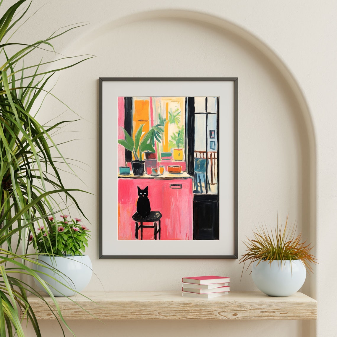 Matisse Style Black Cat Kitchen Still Life Pink Orange Art Poster - Image 2