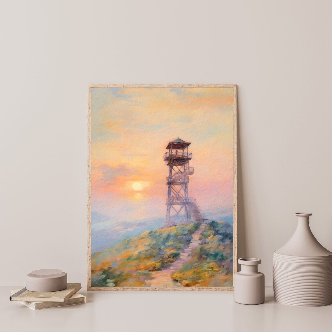 Fire Lookout Print, Muted Pastel Retro Landscape - Image 3