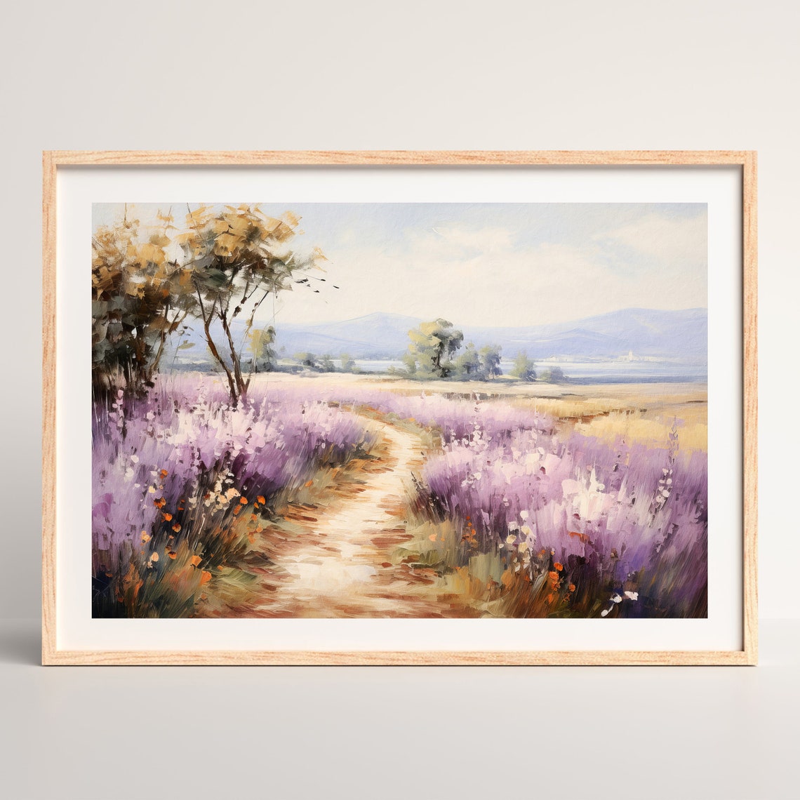 Lavender Wildflower Path Leading to a Blue Mountain Lake Poster - Image 2