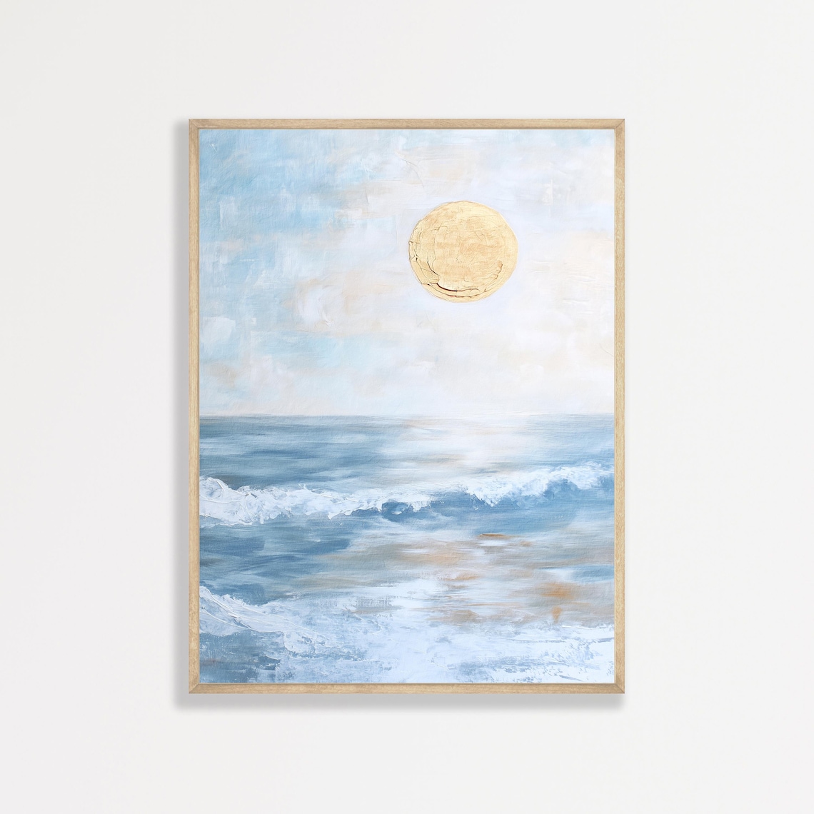 Minimalist Ocean Waves Golden Sun Coastal Beach Travel Poster