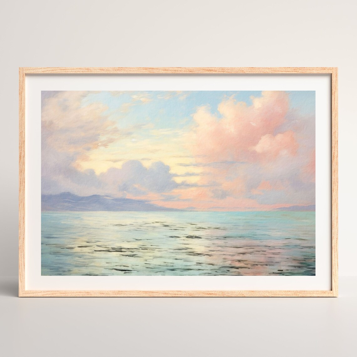 Calm Pastel Sea Sunset Pink Clouds Minimal Ocean Beach Wall Art Print - Image 2