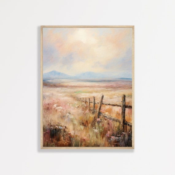Farm Landscape Print Neutral Countryside Painting Minimalist Retro Antique Wall Art Country Farmhouse Decor P 640