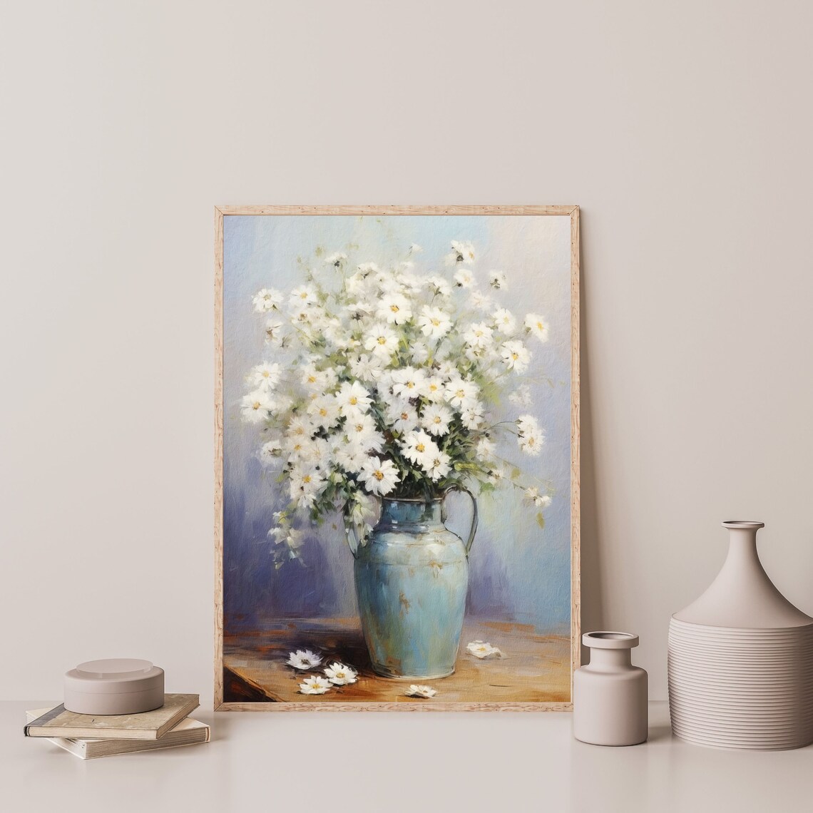 Vintage White Flowers Still Life Art Print, Rustic Nursery - Image 3