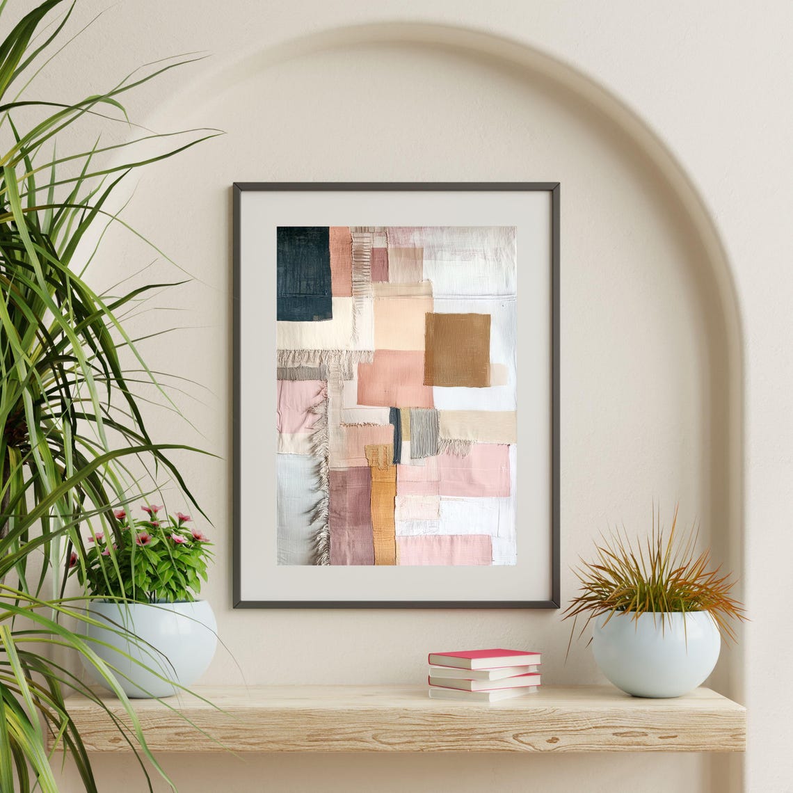 Neutral Patchwork Textile Abstract Woven Blocks Modern Wall Art - Image 2
