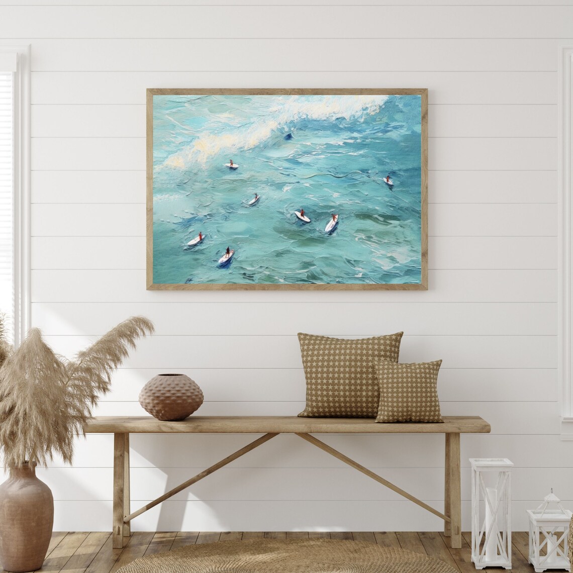 Retro Surfers, Muted Blue Pastel Coastal Art Print - Image 3