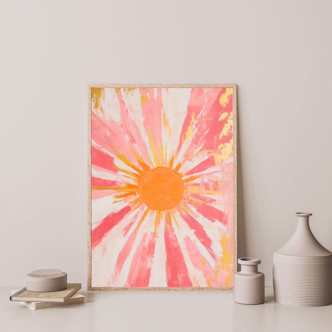 Pink Sunburst Orange Sun Radiating Rays Eclectic Retro Boho Poster - Image 3