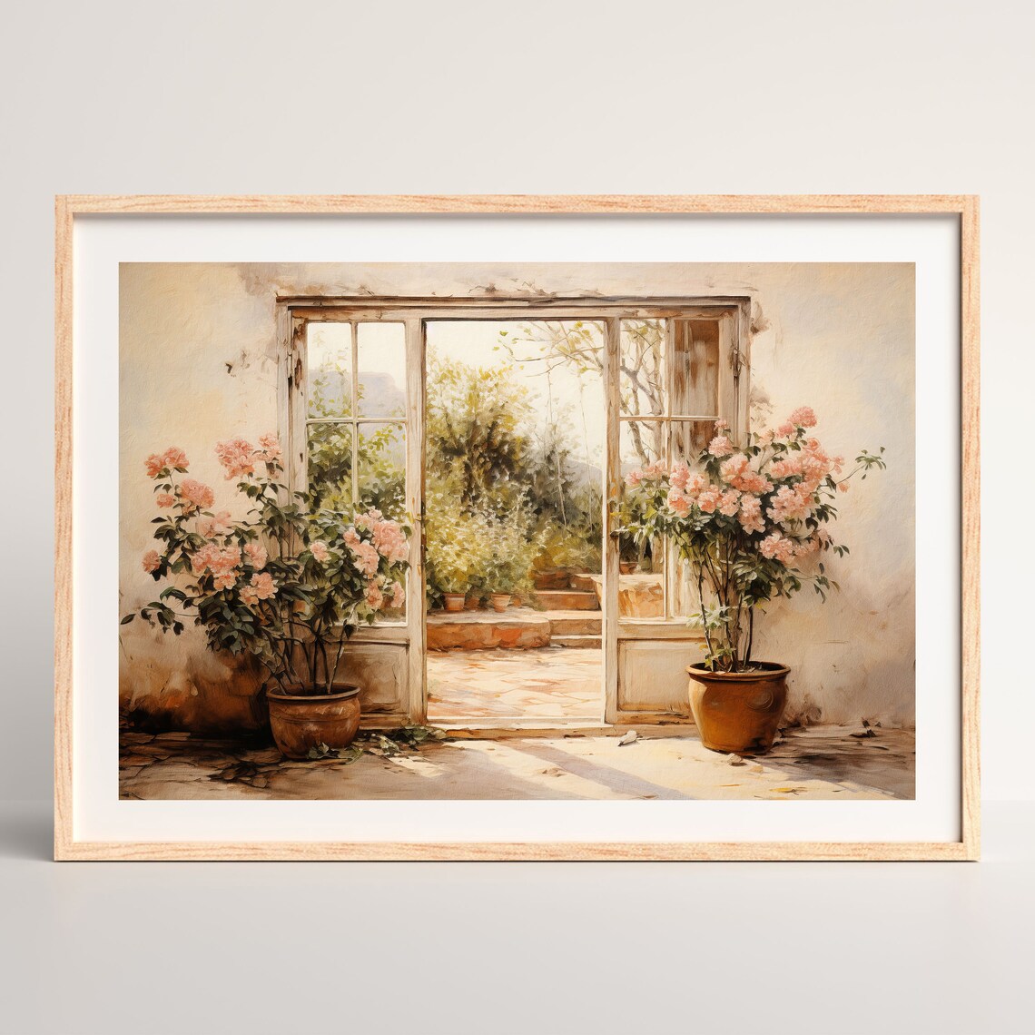 Open French Doors to a Rose Garden Sunlit Courtyard Wall Art Print - Image 2
