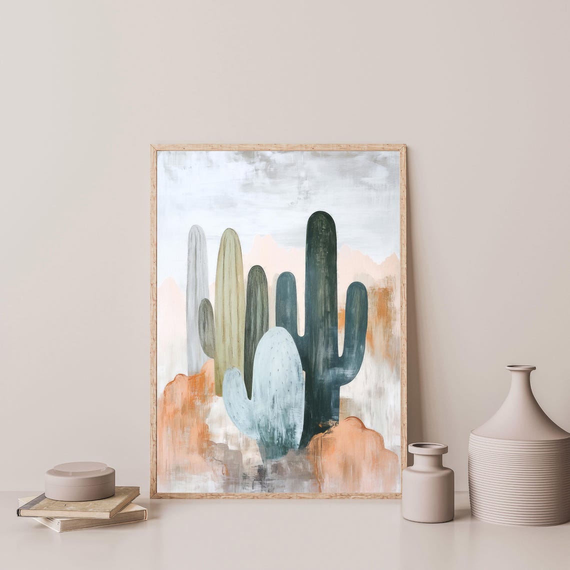 Abstract Desert Cacti Sage Green Terracotta Southwest Boho Art Poster - Image 3