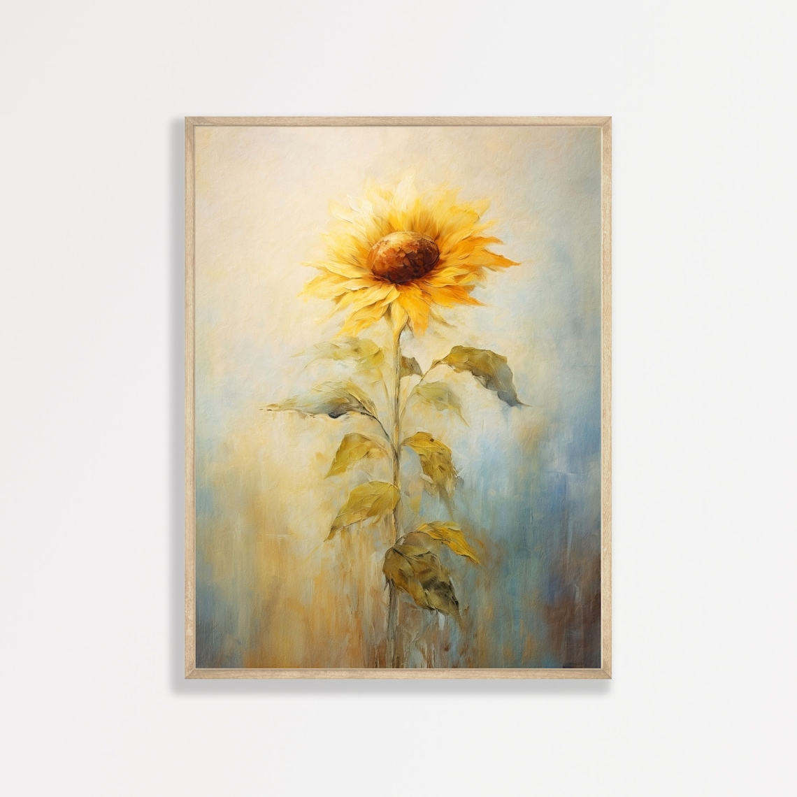 Golden Sunflower Soft Blue Vintage Style Botanical Flower Poster