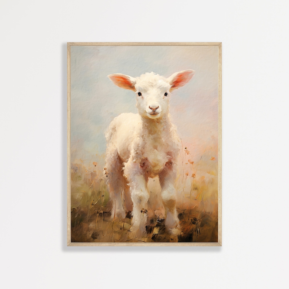Vintage Lamb Painting, Minimalist Nursery Art Print