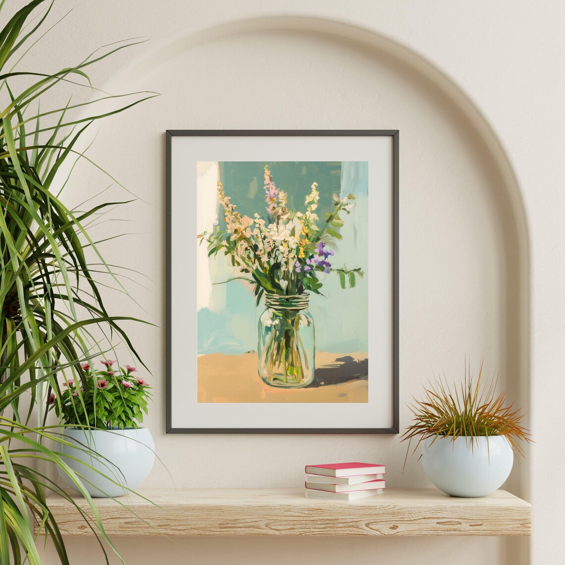 Wildflowers Glass Jar Soft Teal Vintage Floral Still Life Poster - Image 2