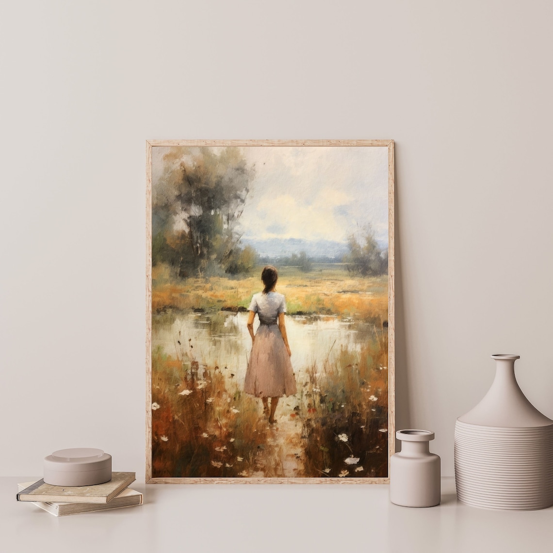 Countryside Woman Vintage Country Oil Painting Art Print - Image 3