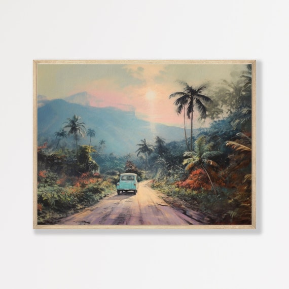 Tropical Landscape Retro Painting, Vintage Art Print