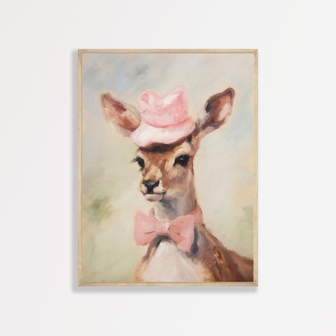 Deer In Pink Bow Hat And Bow Tie Funny Animal Portrait Wall Art