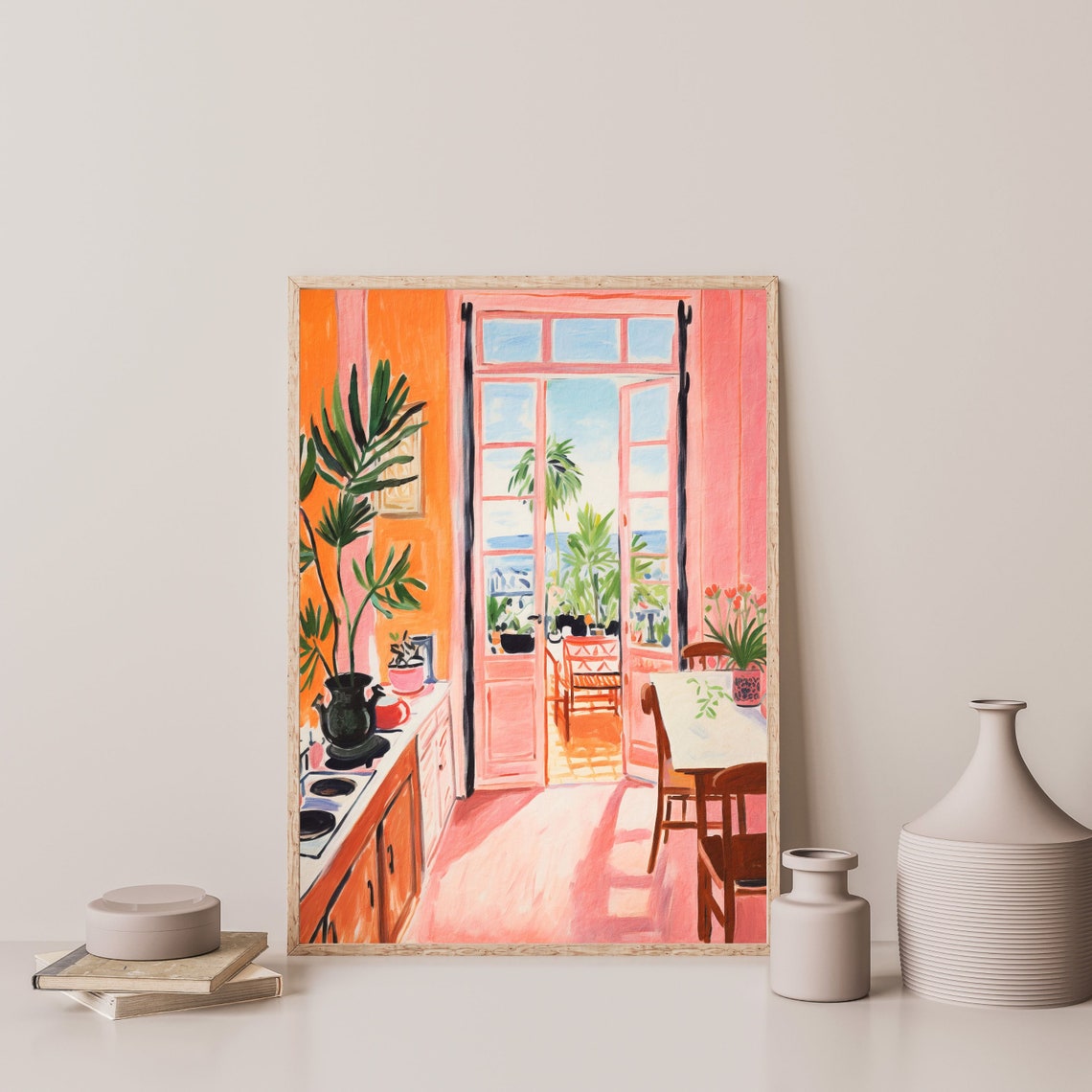 Matisse Style Sunlit Pink Kitchen Terrace Sea View Boho Wall Poster - Image 3
