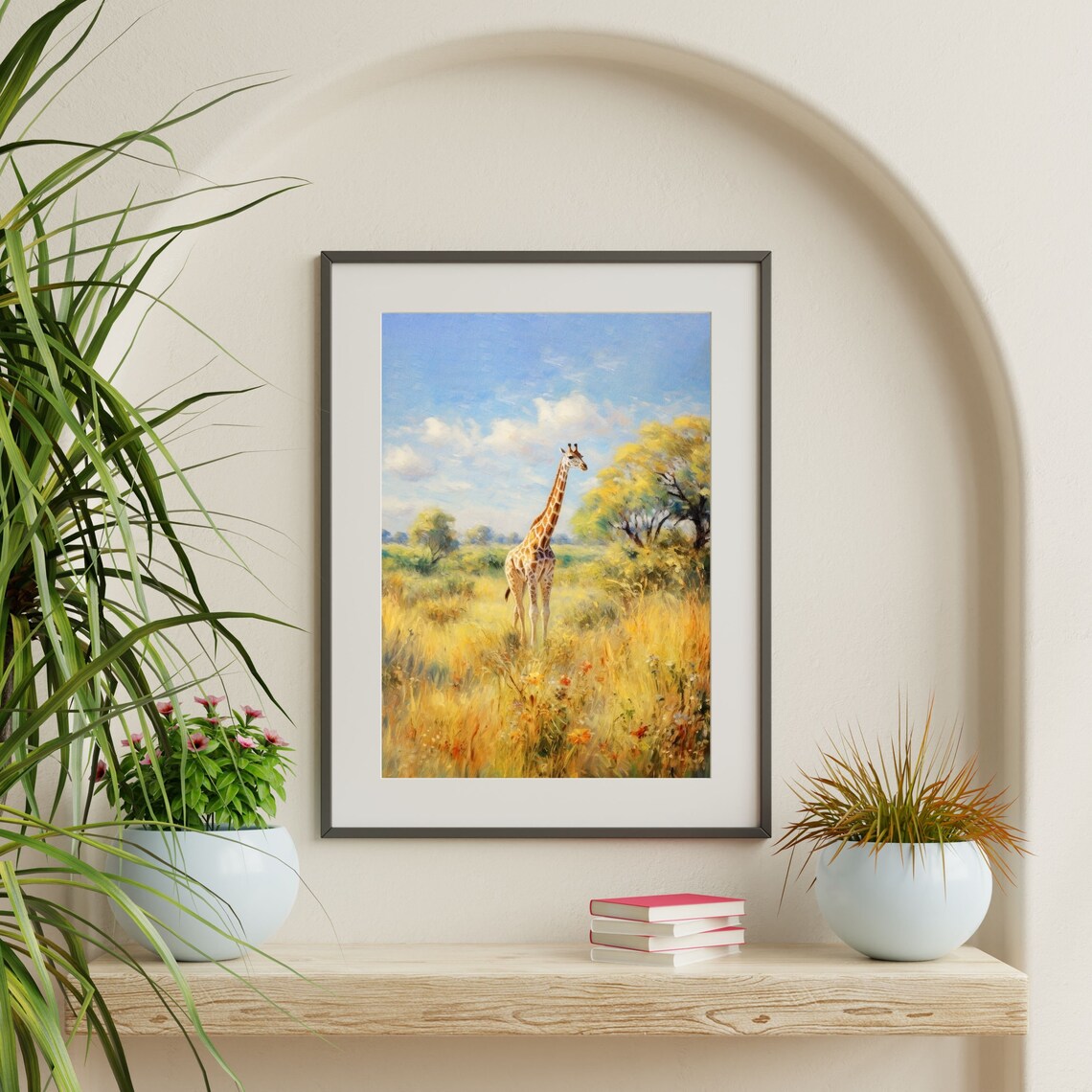 Monet-Inspired Giraffe Retro Nature Art Print - Image 2