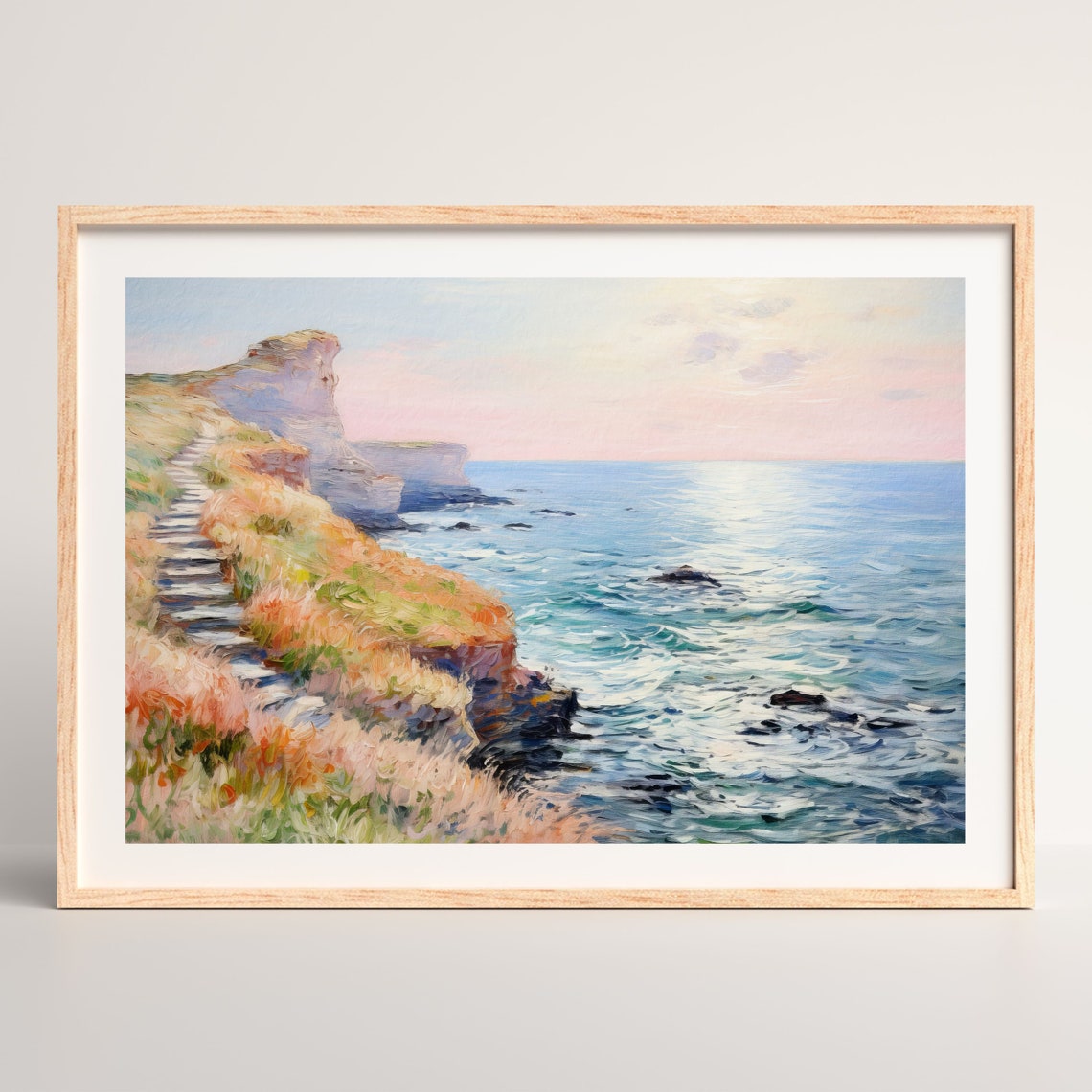 White Cliffs Staircase Sunrise Golden Grass Coastal Landscape Poster - Image 2