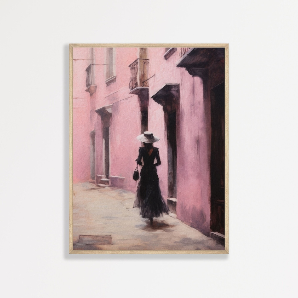 Pink Alleyway Retro Art Print, Preppy Apartment Decor