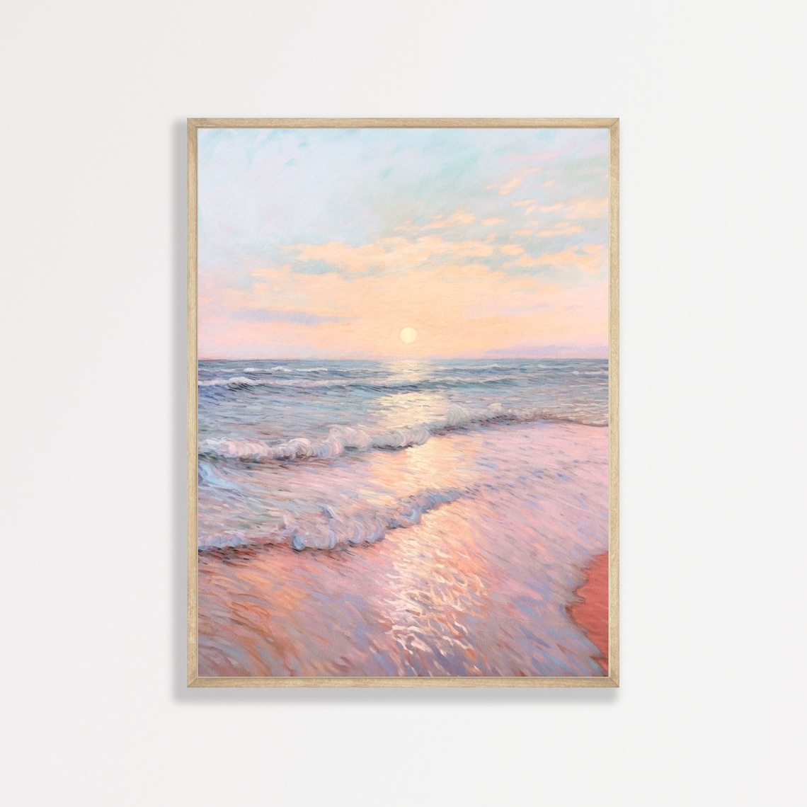 Pastel Beach Painting, Vintage Coastal Seascape Print