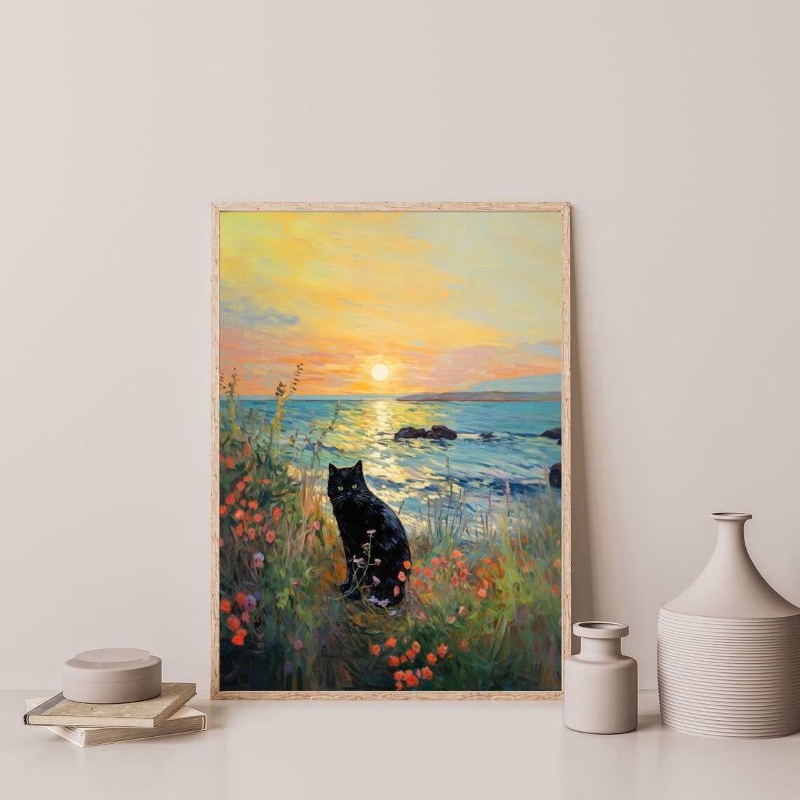 Monet-Inspired Cat Coastal Seascape Wall Art Print - Image 3