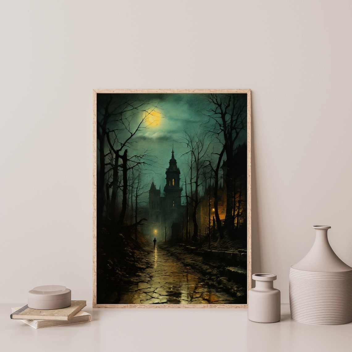 Night Landscape Painting Moody Cottagecore Wall Art Dark Academia Aesthetic Decor Witchy Moon Art Print P 421 - Image 3