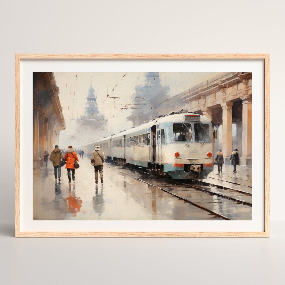 Vintage Train Station Print Neutral Antique Oil Painting Minimal Rustic Wall Art Living Room Decor P 755 - Image 2