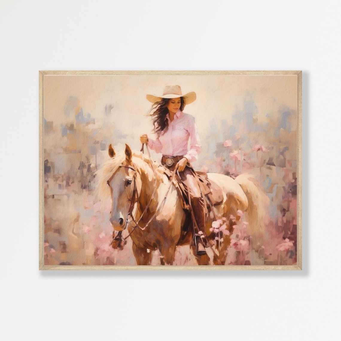 Cowgirl Retro Horse Painting, Western Farmhouse Art Print