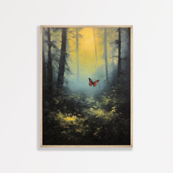 Vintage Butterfly Wall Art Dark Academia Decor Forest Nature Landscape Print P 793
