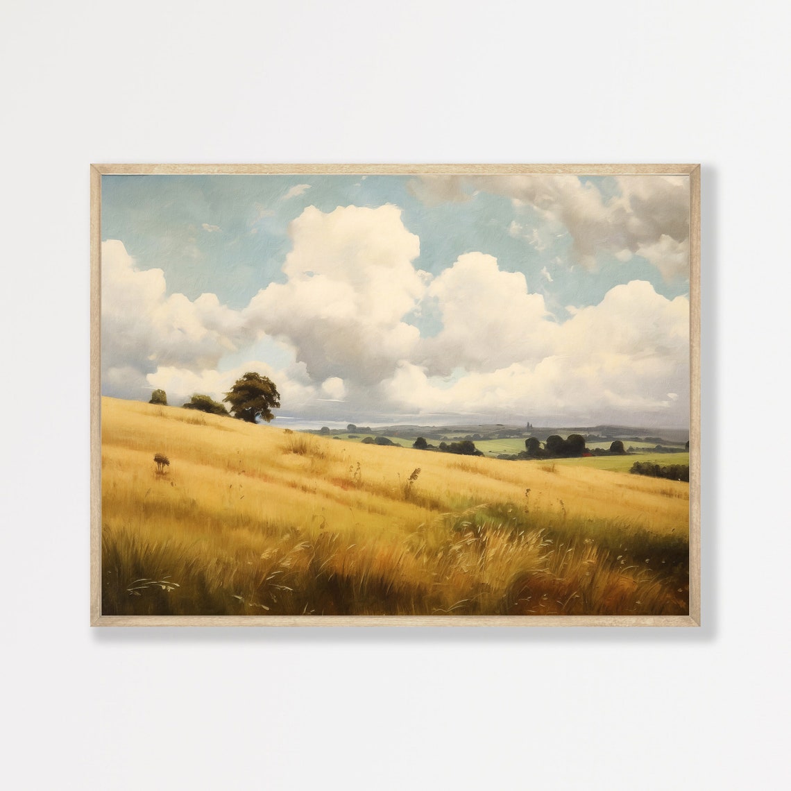 Country Field Painting Vintage Landscape Print Antique Farmhouse Wall Art Decor P 858