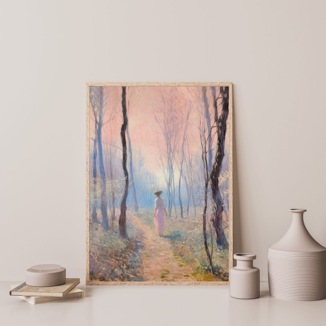 Retro Forest Landscape, Vintage Pastel Art Print - Image 3