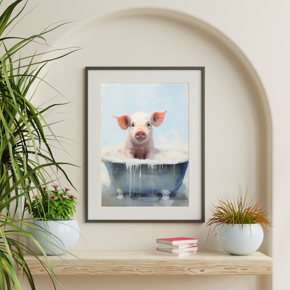 Cute Piglet Bubble Bath Vintage Tub Funny Nursery Animal Poster - Image 2