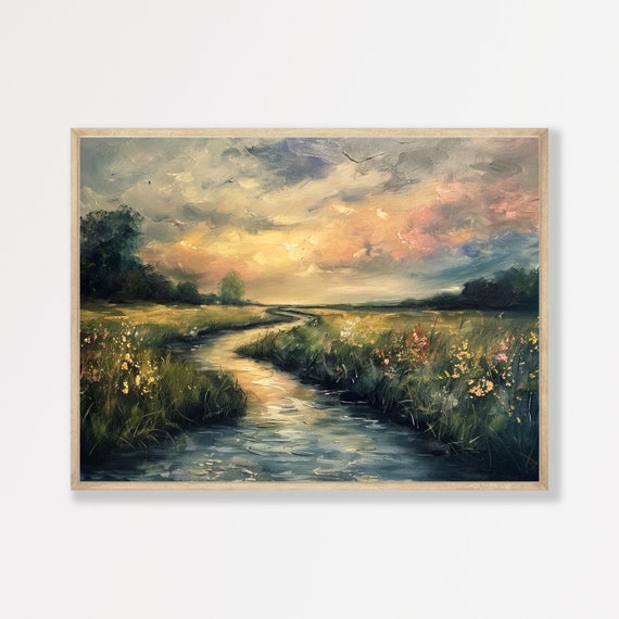 Moody Countryside Painting Vintage Landscape Wall Print Retro Antique Home Decor Cottage Core Aesthetic P 493