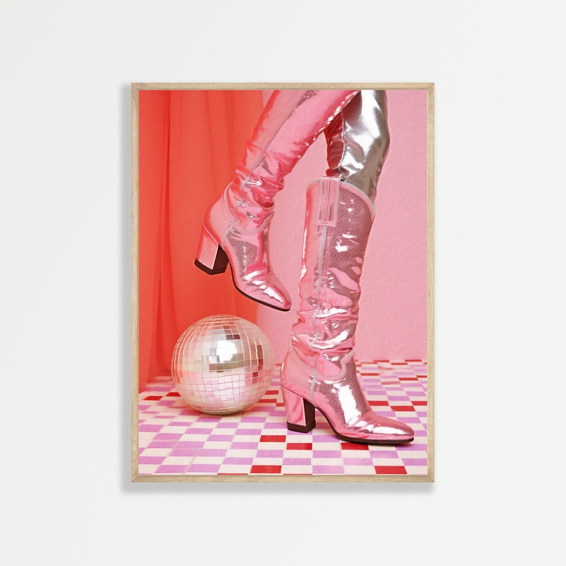 Retro Disco Cowgirl Print Pastel Pink 70s Wall Art Trendy Maximalist Decor Funky Girly Room Poster P 834