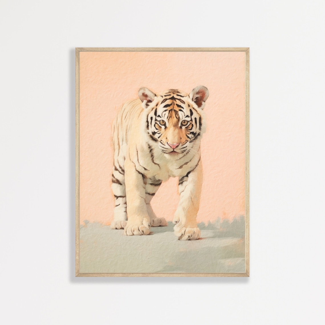 Pastel Tiger Oil Painting Art Print, Preppy Eclectic Decor