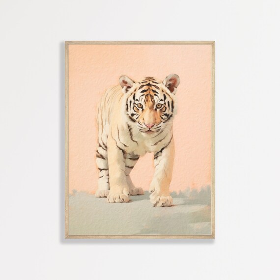 Pastel Tiger Oil Painting Art Print, Preppy Eclectic Decor