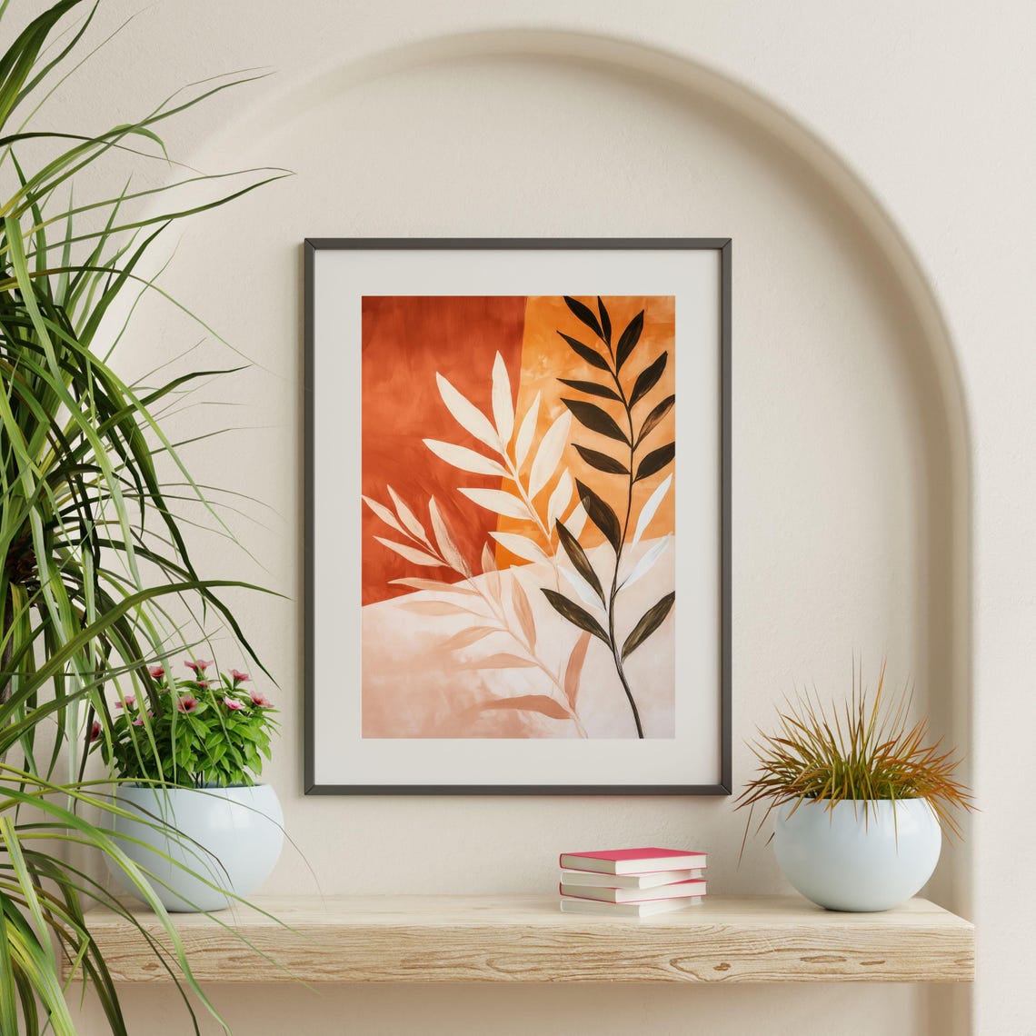 Abstract Botanical Leaves Burnt Orange Sunset Boho Modern Art Poster - Image 2