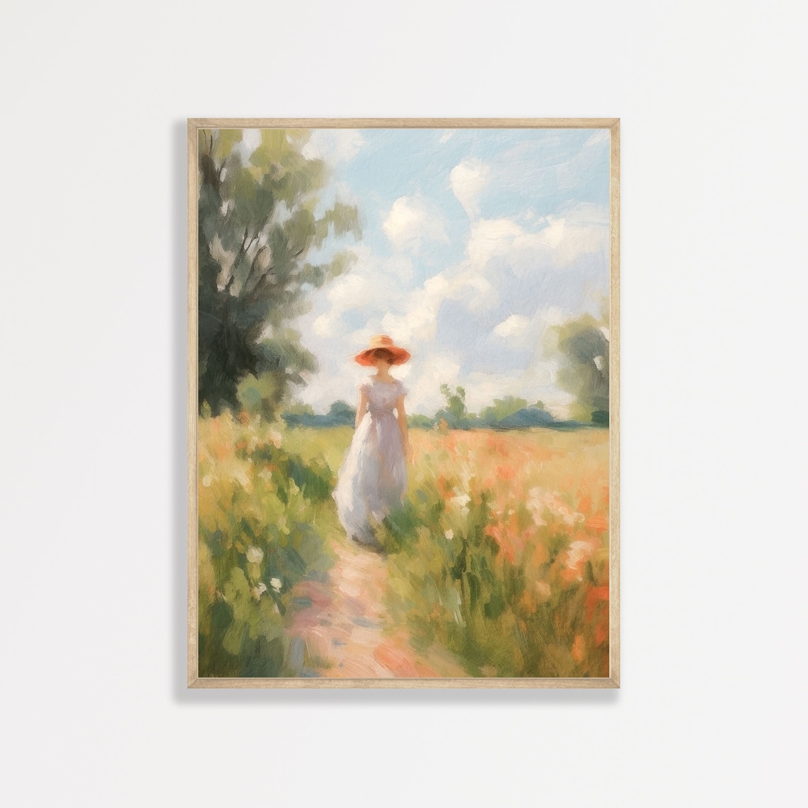 Countryside Woman Painting Retro Aesthetic Wall Art Country Landscape Painting Minimal Bedroom Bathroom Apartment Decor P 182