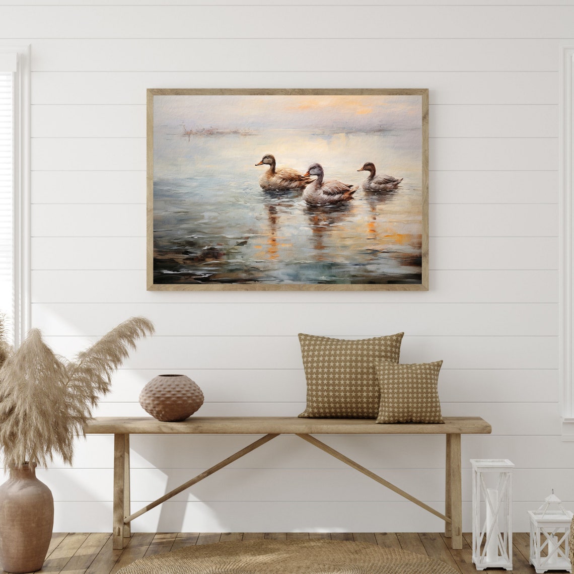 Three Ducks Calm Lake Soft Sunset Reflections Rustic Waterfowl Poster - Image 3