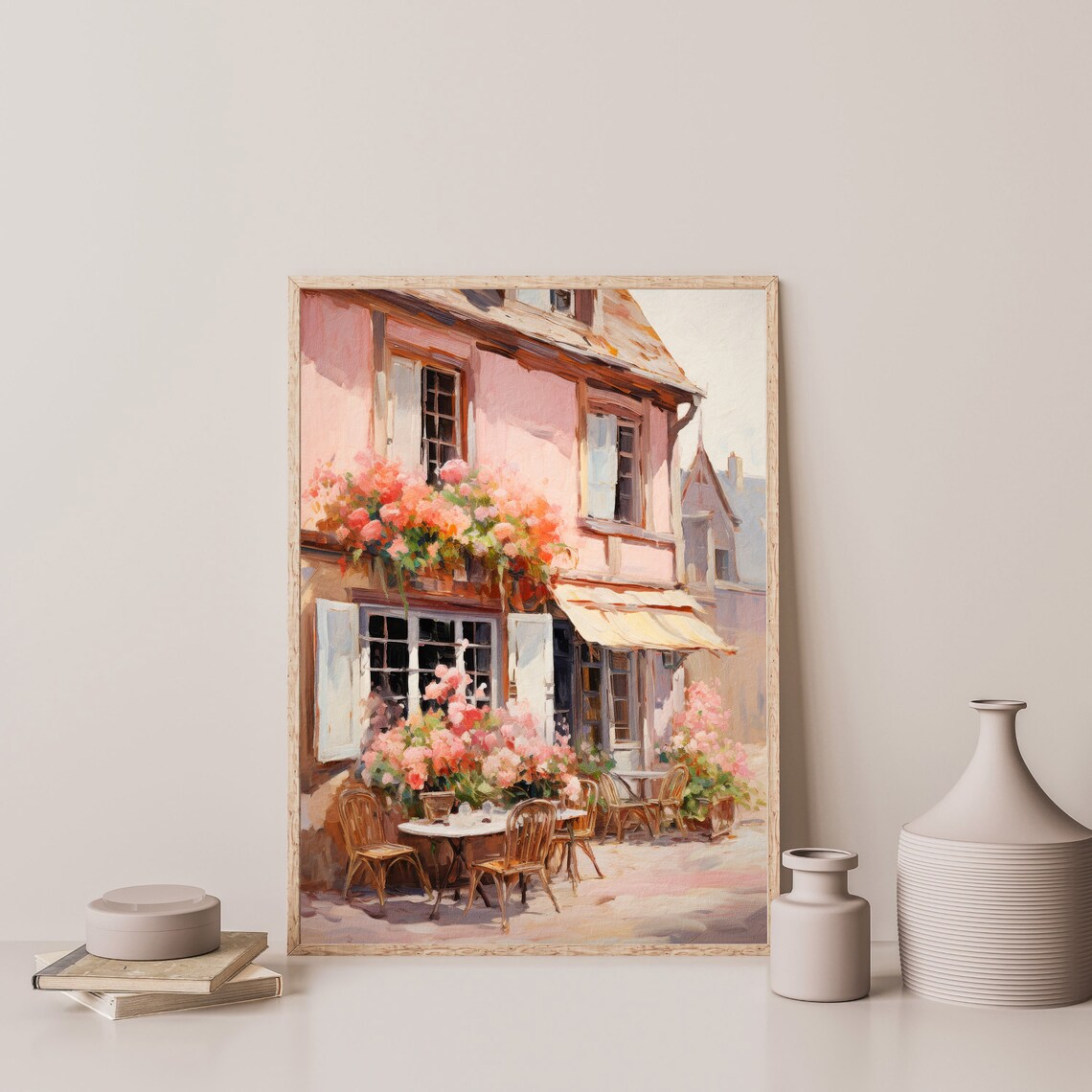 Pink Town Vintage European Travel Poster, Retro - Image 3