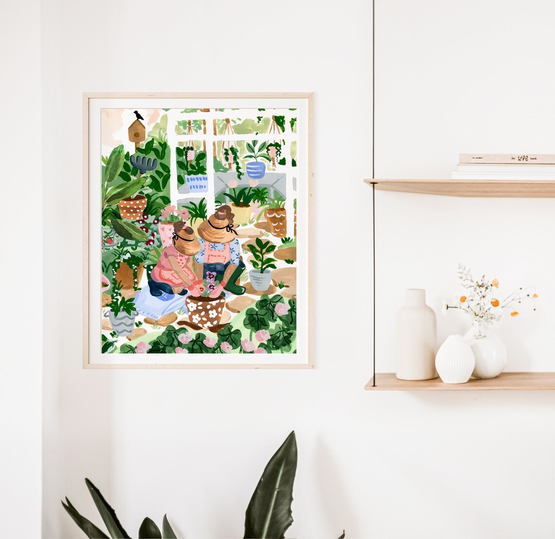 Mom And Daughter Watercolor Art Print, Greenhouse - Image 2