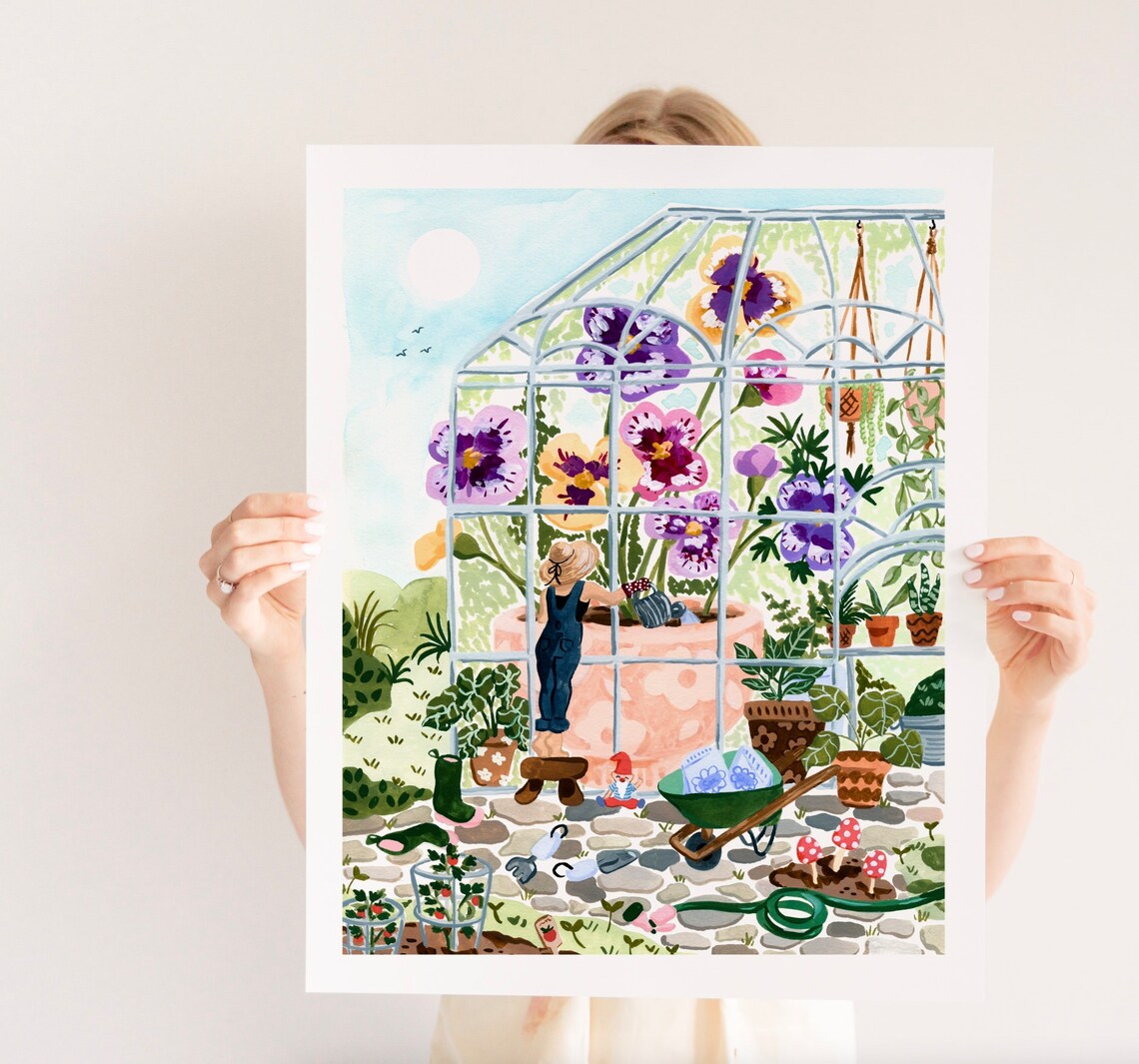 Greenhouse Garden Pansy Watercolor Art Print - Image 3