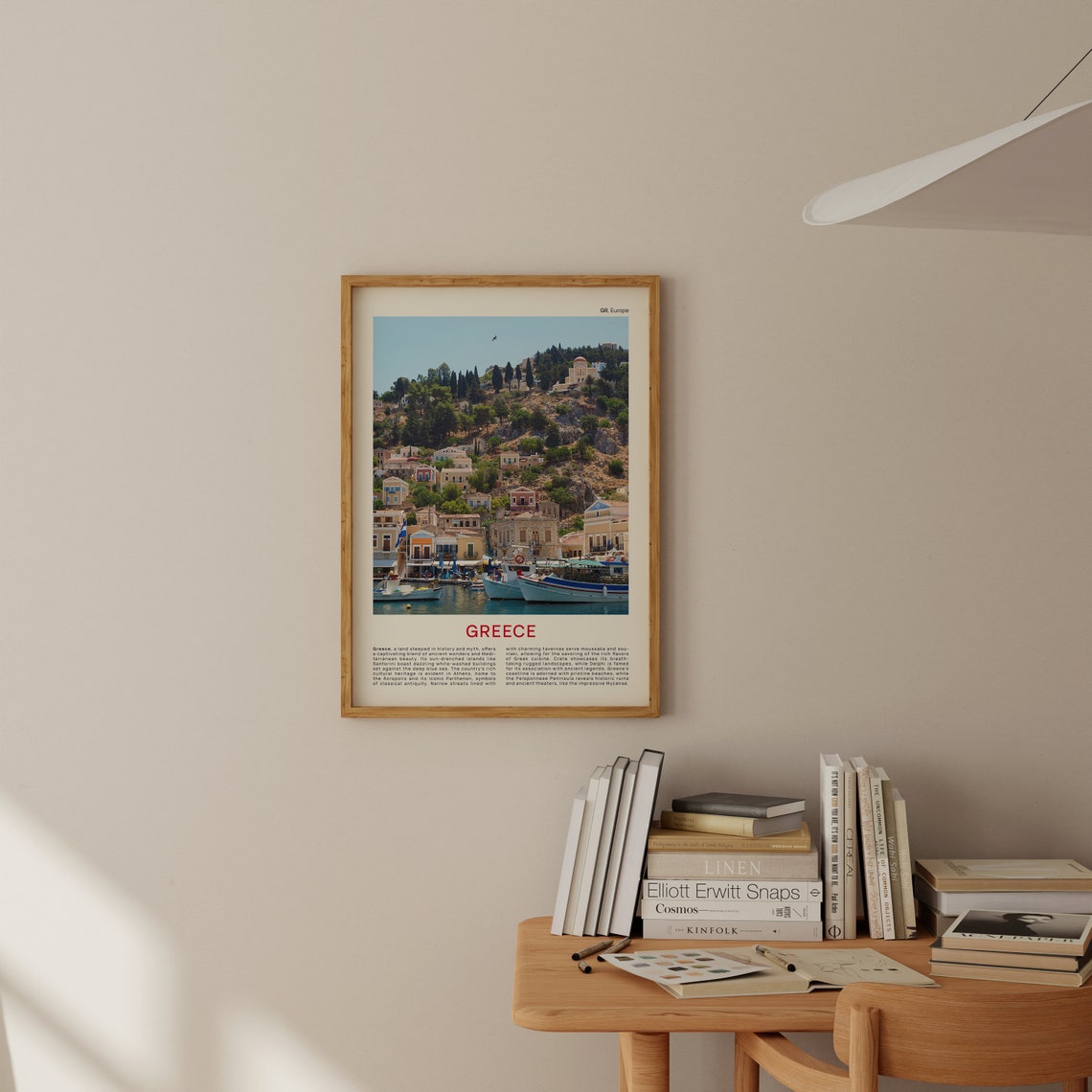 Minimalist Greece Travel Photo Poster Featuring a Colorful Harbor Town - Image 2