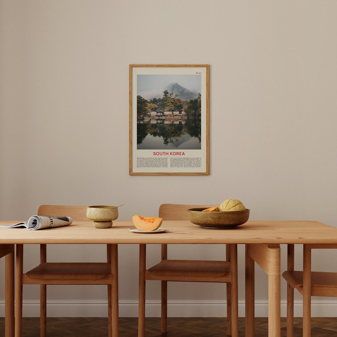 South Korea Autumn Pavilion Lake Mirror Reflection Film Photo Poster - Image 4