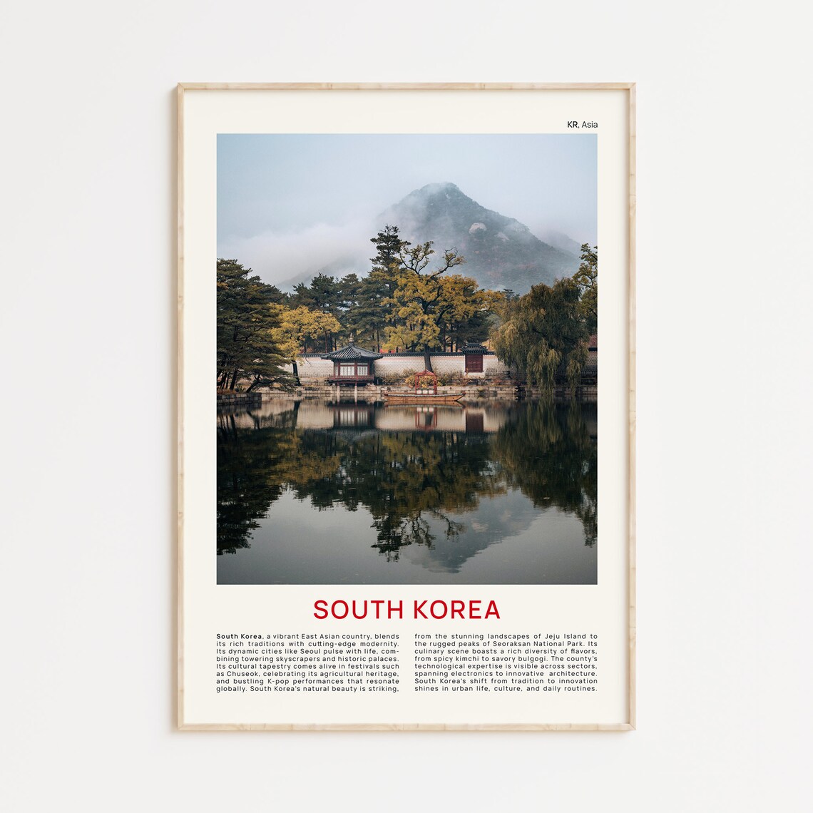 South Korea Autumn Pavilion Lake Mirror Reflection Film Photo Poster