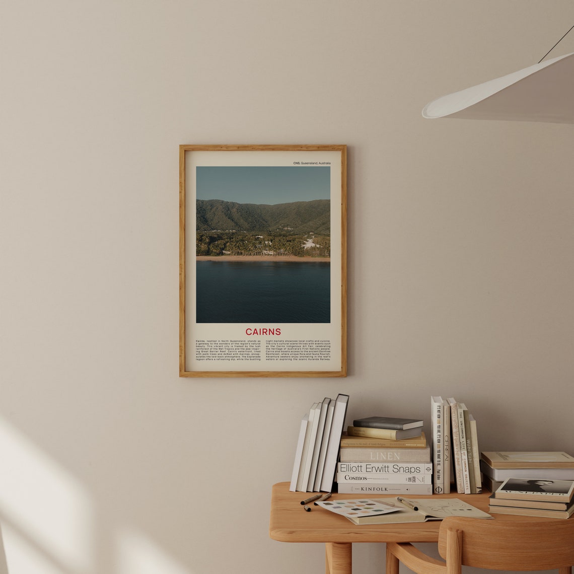 Cairns Tropical Beach Lined With Palms Beneath Green Mountains Poster - Image 2