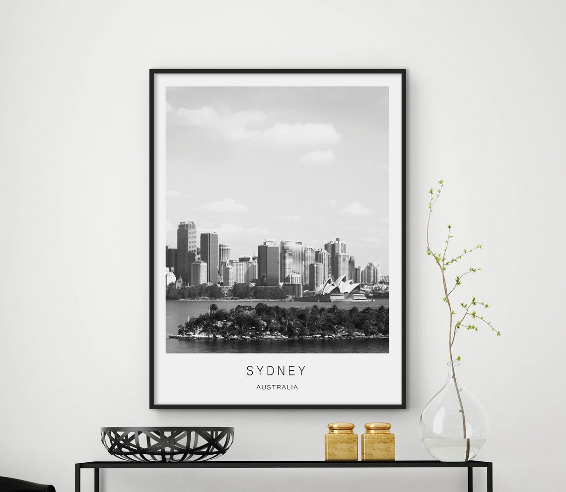 Sydney Australia Harbor Opera House Black White Skyline Poster