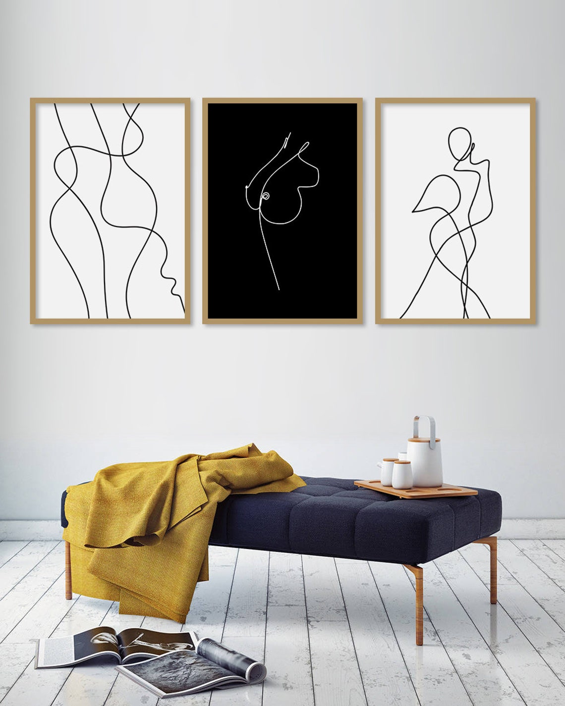 Continuous One Line Woman Profile Silhouette Black Abstract Art Poster - Image 2