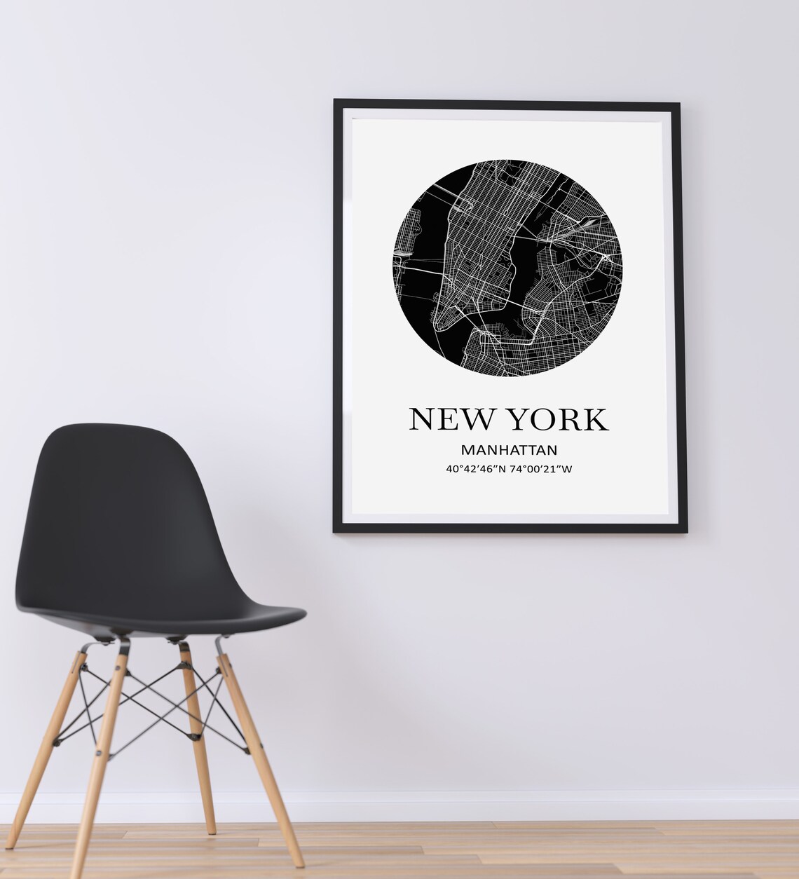 New York City Manhattan Round Street Map Black White Decor Poster - Image 2